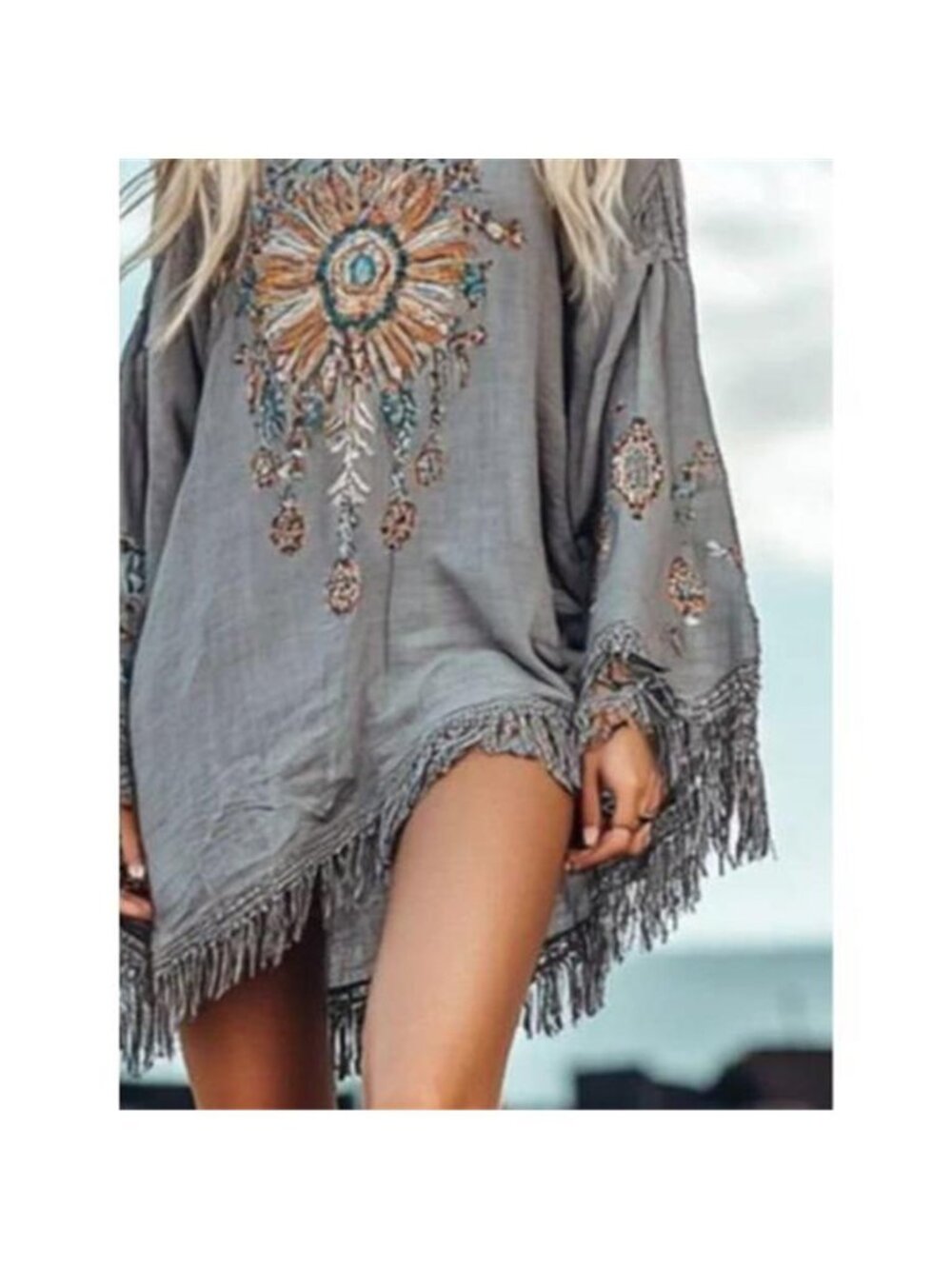 Fringe Hem Long Sleeve Mini Dress - Picture 3 of 3